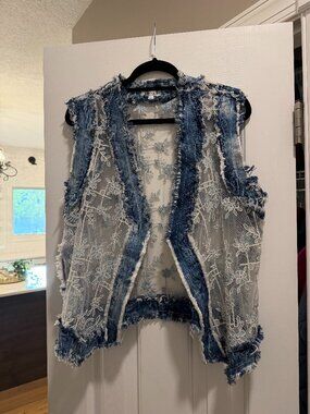 NWOT Adore Denim and Lace vest - M